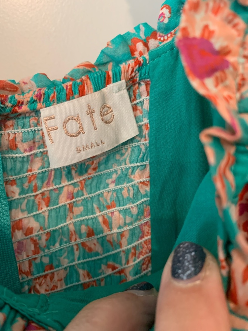 Fate Teal Floral Puff-Sleeve Midi  S Dress 100 percent cotton NWOT - Picture 2 of 13